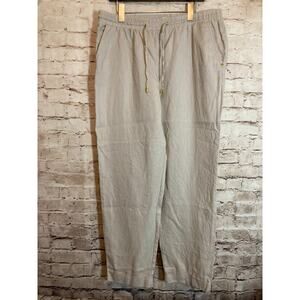 Ellen Tracy Linen Pants Womens Large Tan Relaxed Beachy Lagom Neutral Drawstring